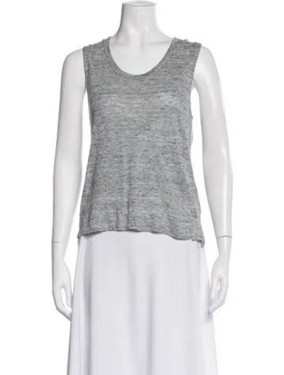 Pre-owned Sandro Linen Scoop Neck Top In Gray