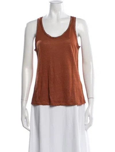 Pre-owned Sandro Linen Scoop Neck Top In Orange