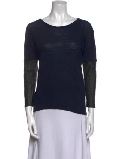 Pre-owned Sandro Linen Scoop Neck T-shirt In Blue