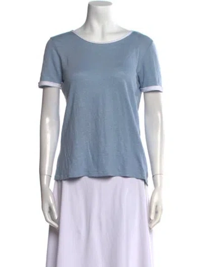 Pre-owned Sandro Linen Scoop Neck T-shirt In Blue