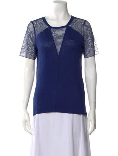 Pre-owned Sandro Linen Scoop Neck T-shirt In Blue