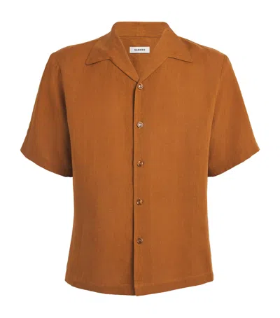 Sandro Linen Short-sleeve Shirt In Brown