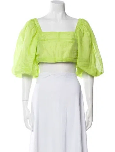 Pre-owned Sandro Linen Square Neckline Crop Top In Green