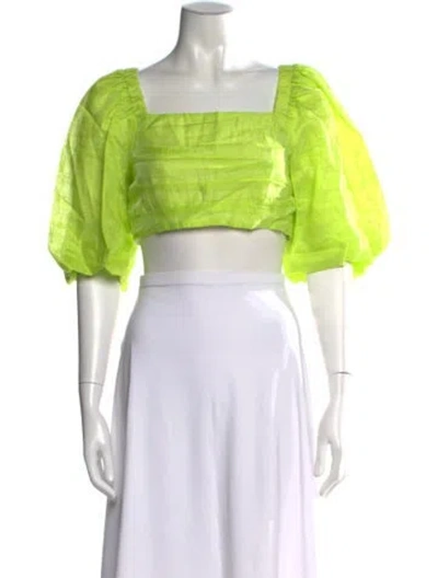 Pre-owned Sandro Linen Square Neckline Crop Top W/ Tags In Green