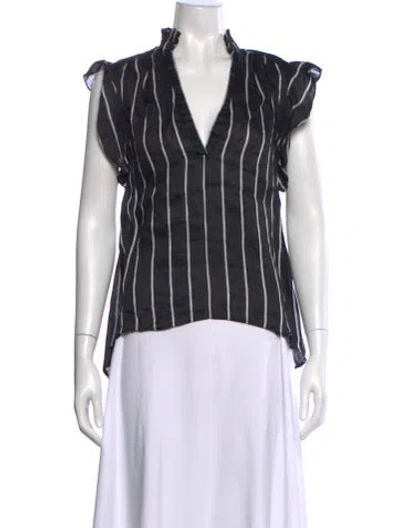 Pre-owned Sandro Linen Striped Blouse In Black