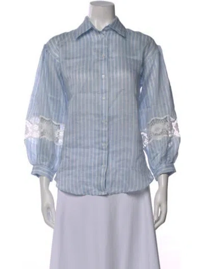 Pre-owned Sandro Linen Striped Blouse In Blue