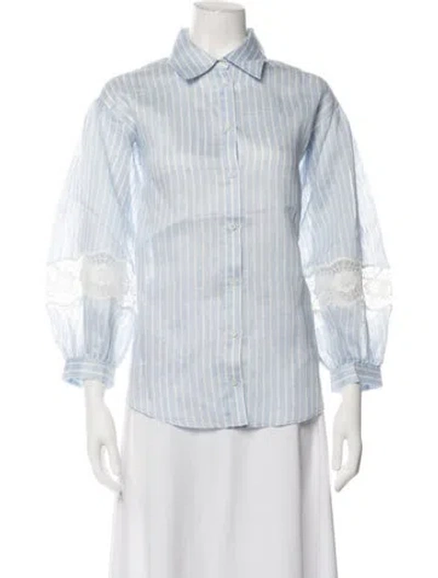 Pre-owned Sandro Linen Striped Blouse In Blue