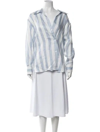 Pre-owned Sandro Linen Striped Blouse In Blue/white