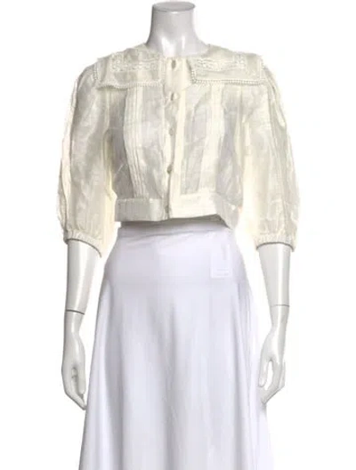 Pre-owned Sandro Linen Three-quarter Sleeve Blouse In White