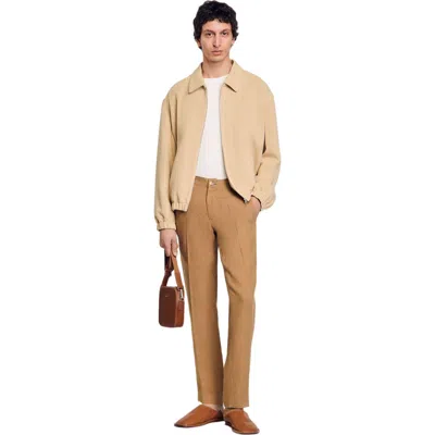 Sandro Linen Trousers In Neutral