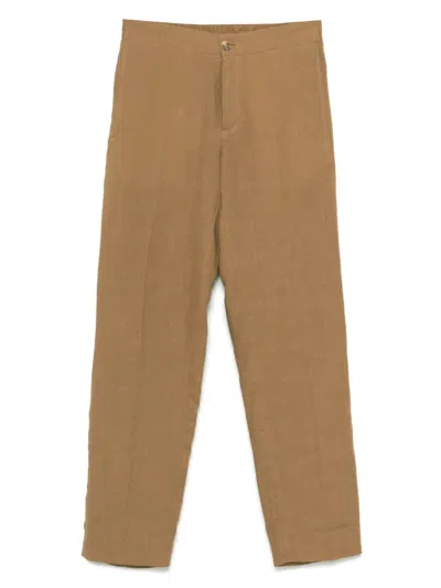 Sandro Linen Trousers In Brown