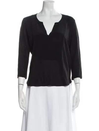 Pre-owned Sandro Linen V-neck Blouse In Black