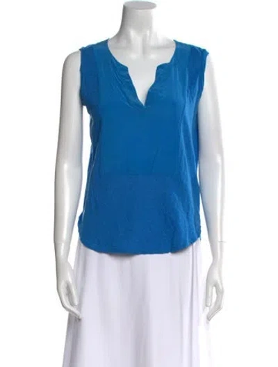 Pre-owned Sandro Linen V-neck Blouse In Blue