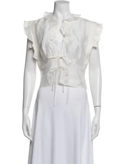 Pre-owned Sandro Linen V-neck Blouse In White