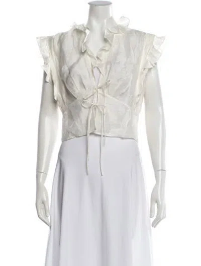 Pre-owned Sandro Linen V-neck Blouse In White