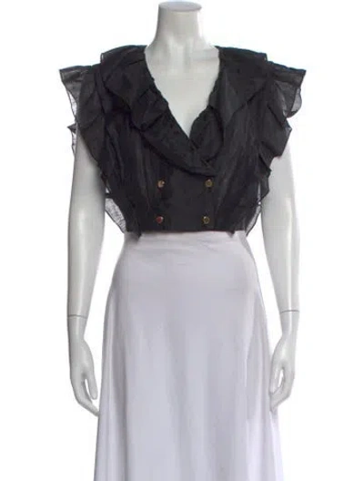 Pre-owned Sandro Linen V-neck Crop Top In Black
