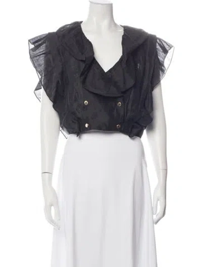 Pre-owned Sandro Linen V-neck Crop Top In Black