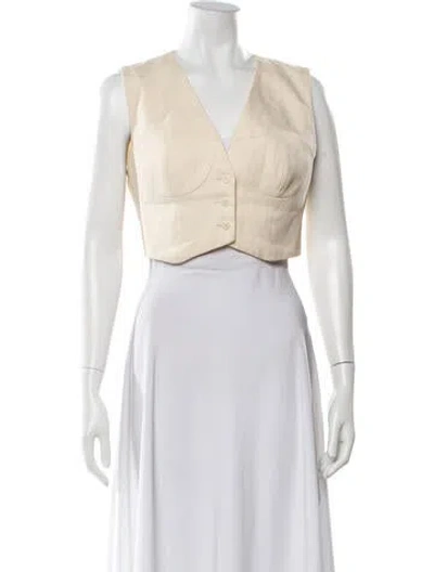 Pre-owned Sandro Linen V-neck Crop Top In White