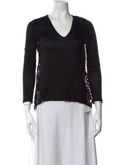 Pre-owned Sandro Linen V-neck Top In Black