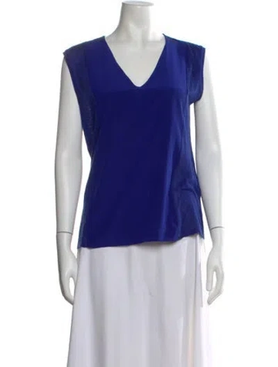 Pre-owned Sandro Linen V-neck Top In Blue