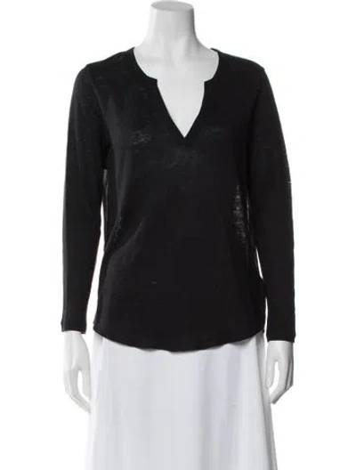 Pre-owned Sandro Linen V-neck Top In Gray