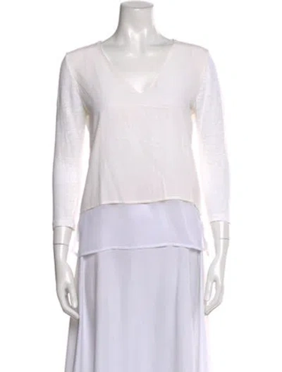 Pre-owned Sandro Linen V-neck Top In Neutral