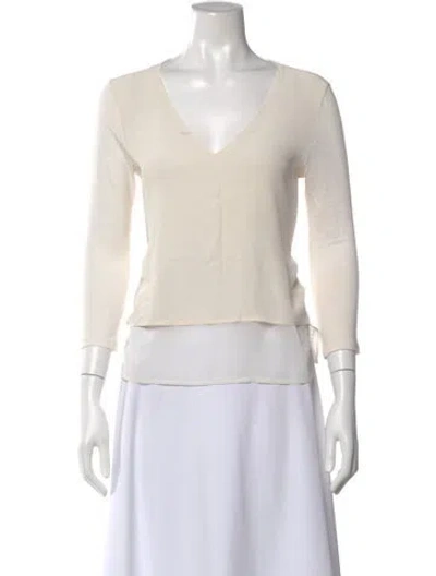 Pre-owned Sandro Linen V-neck Top In Neutral