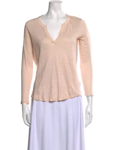 Pre-owned Sandro Linen V-neck Top In Pink