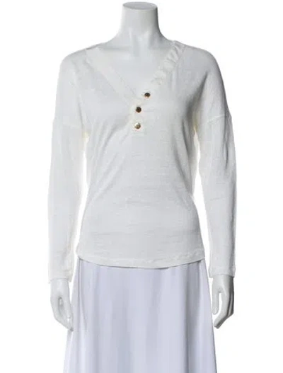 Pre-owned Sandro Linen V-neck Top In White