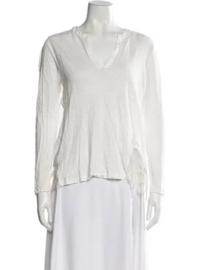 Pre-owned Sandro Linen V-neck Top In White