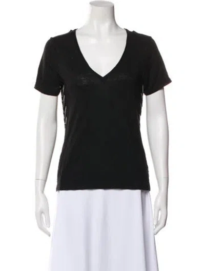 Pre-owned Sandro Linen V-neck T-shirt In Black