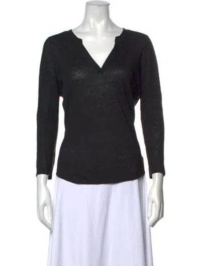Pre-owned Sandro Linen V-neck T-shirt In Black