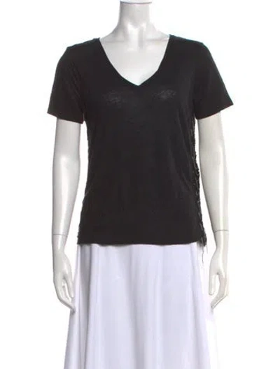 Pre-owned Sandro Linen V-neck T-shirt In Black