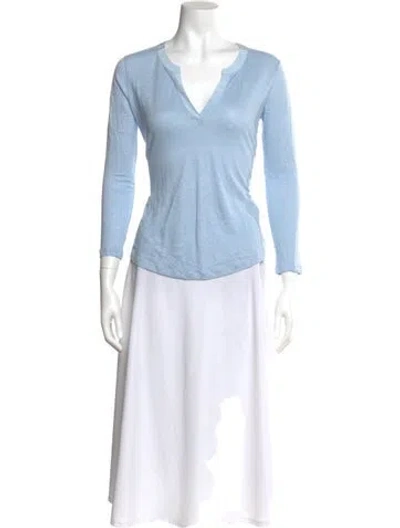 Pre-owned Sandro Linen V-neck T-shirt In Blue