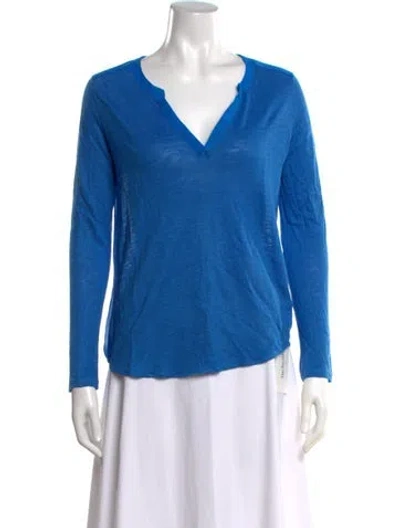 Pre-owned Sandro Linen V-neck T-shirt In Blue