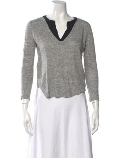 Pre-owned Sandro Linen V-neck T-shirt In Gray