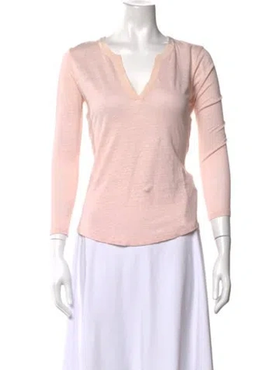 Pre-owned Sandro Linen V-neck T-shirt In Pink