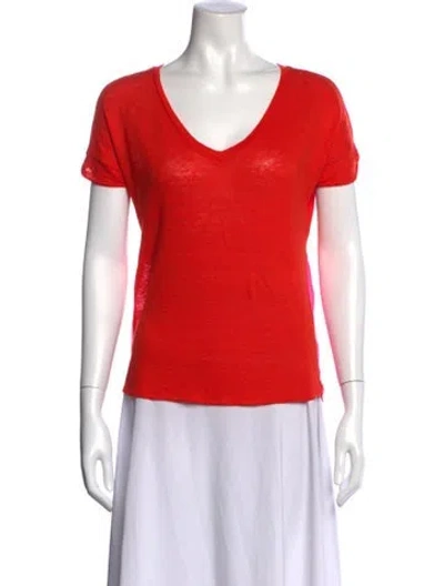 Pre-owned Sandro Linen V-neck T-shirt In Red
