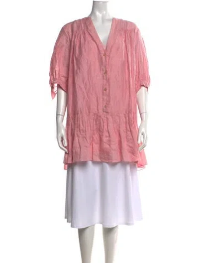 Pre-owned Sandro Linen V-neck Tunic In Pink
