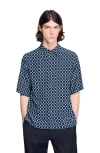Sandro Link Print Loose-fit Shirt In Blue