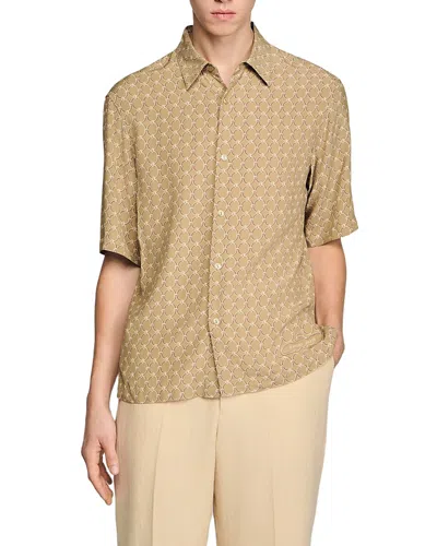 Sandro Link Print Loose Fit Shirt In Brown