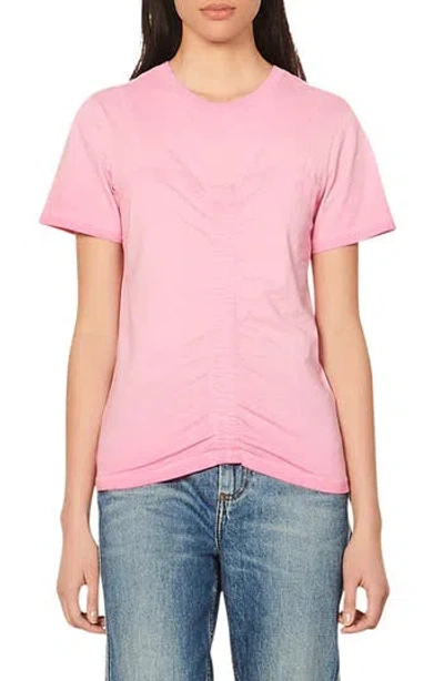 Sandro Lionel Center Ruched Cotton T-shirt In Pink