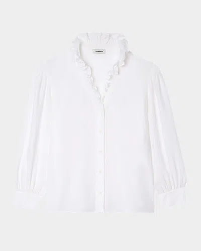 SANDRO LISANDRO RUFFLED SILK SHIRT