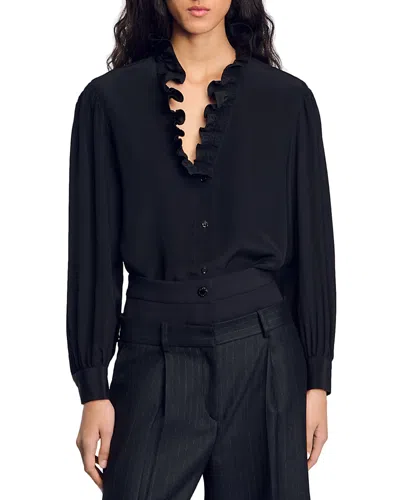 Sandro Li Silk Shirt In Black