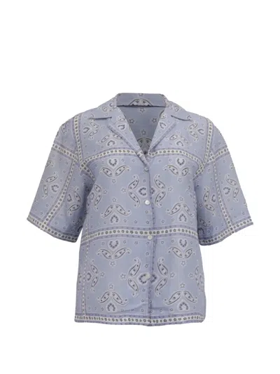 Pre-owned Sandro Livia Paisley-print Button-down Shirt In Blue