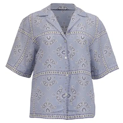 Sandro Livia Paisley-print Button-down Shirt In Blue Linen