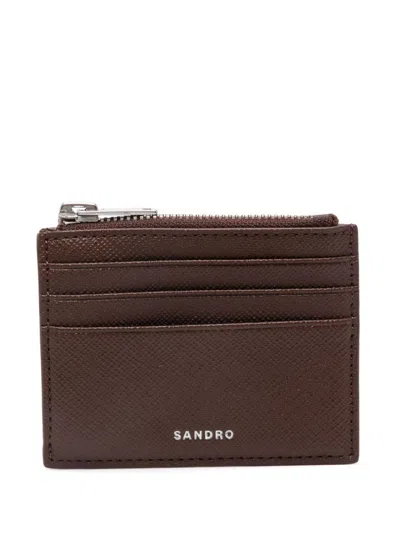 Sandro Logo-embossed Leather Card Holder In Braun