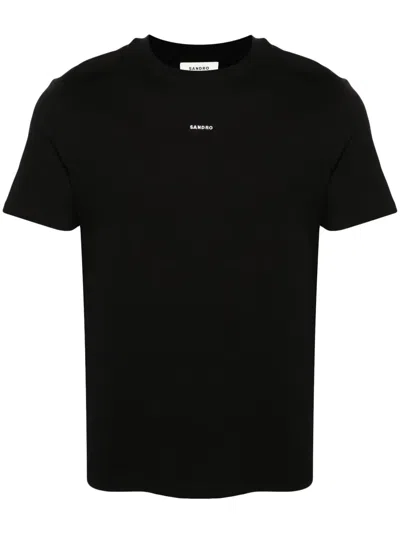 Sandro Logo-embroidered Crewneck Cotton-jersey T-shirt In Black