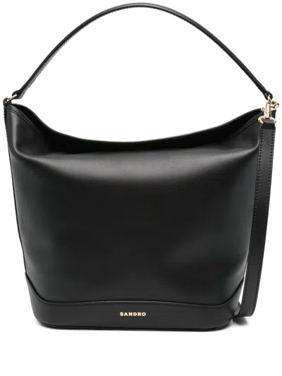 Sandro Womens Black Tangoso Small Suede And Leather Bucket Bag