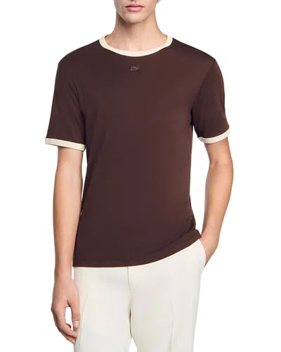 Sandro Logo Ringer Tee In Moka